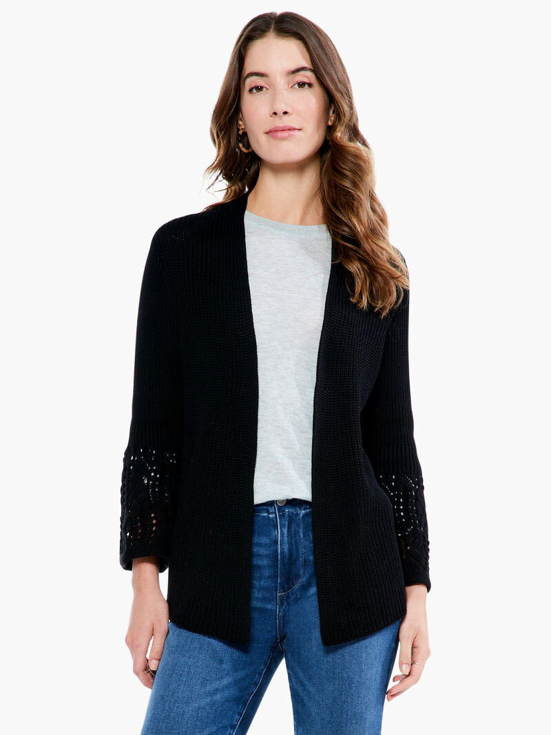 Woman Wears Pointelle Cuff Cardigan image number 1