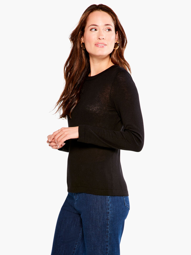 Woman Wears Crew Neck Long Sleeve Sweater Tee image number 1