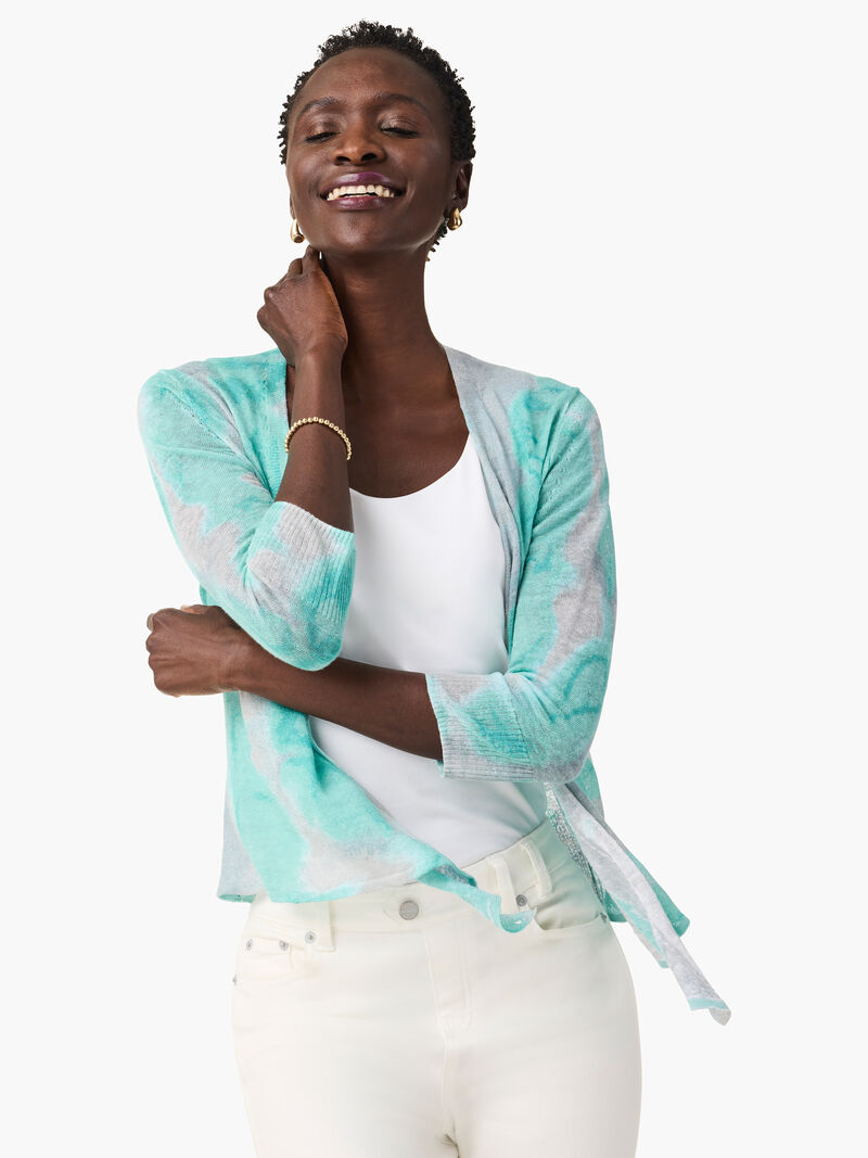 Woman Wears Watercolor Waves 4-Way Cardigan image number 0