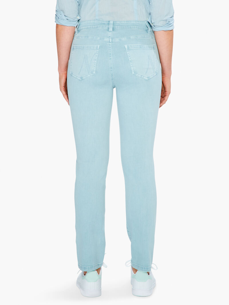 Woman Wears NZ Denim 28" Colored Mid Rise Straight Ankle Jeans image number 2