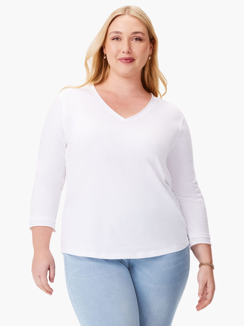 Woman Wears NZT 3/4 Sleeve Roll V Tee image number 0
