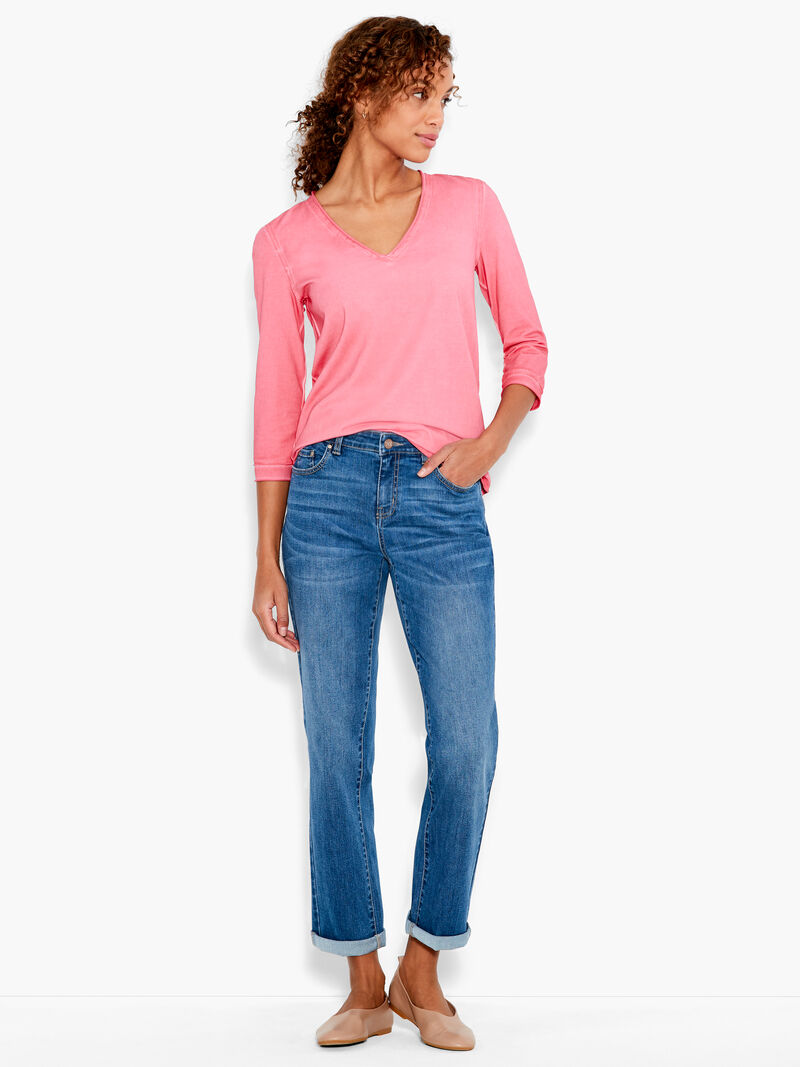 Woman Wears NZT 3/4 Sleeve Roll V Tee image number 3