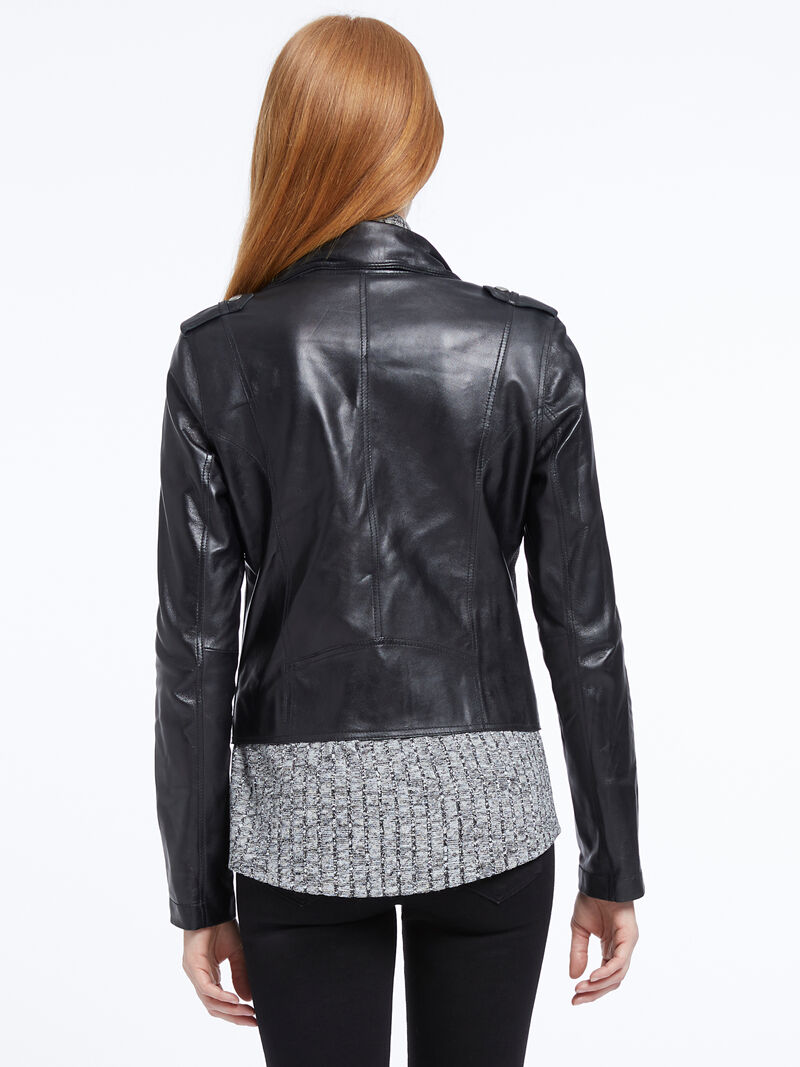 Woman Wears Jakett Washable Leather Moto Jacket image number 2