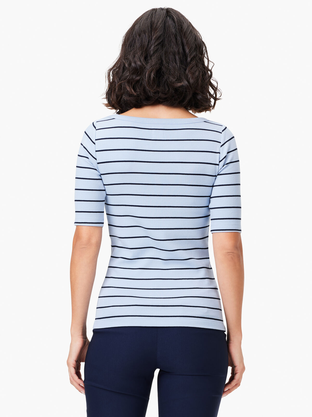 Wide Stripe Rib Knit Boatneck Tee