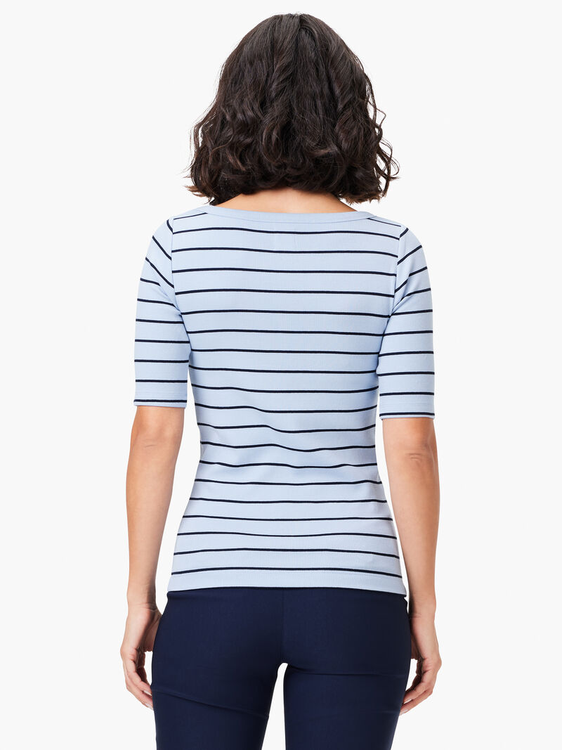 Woman Wears Wide Stripe Rib Knit Boatneck Tee image number 2