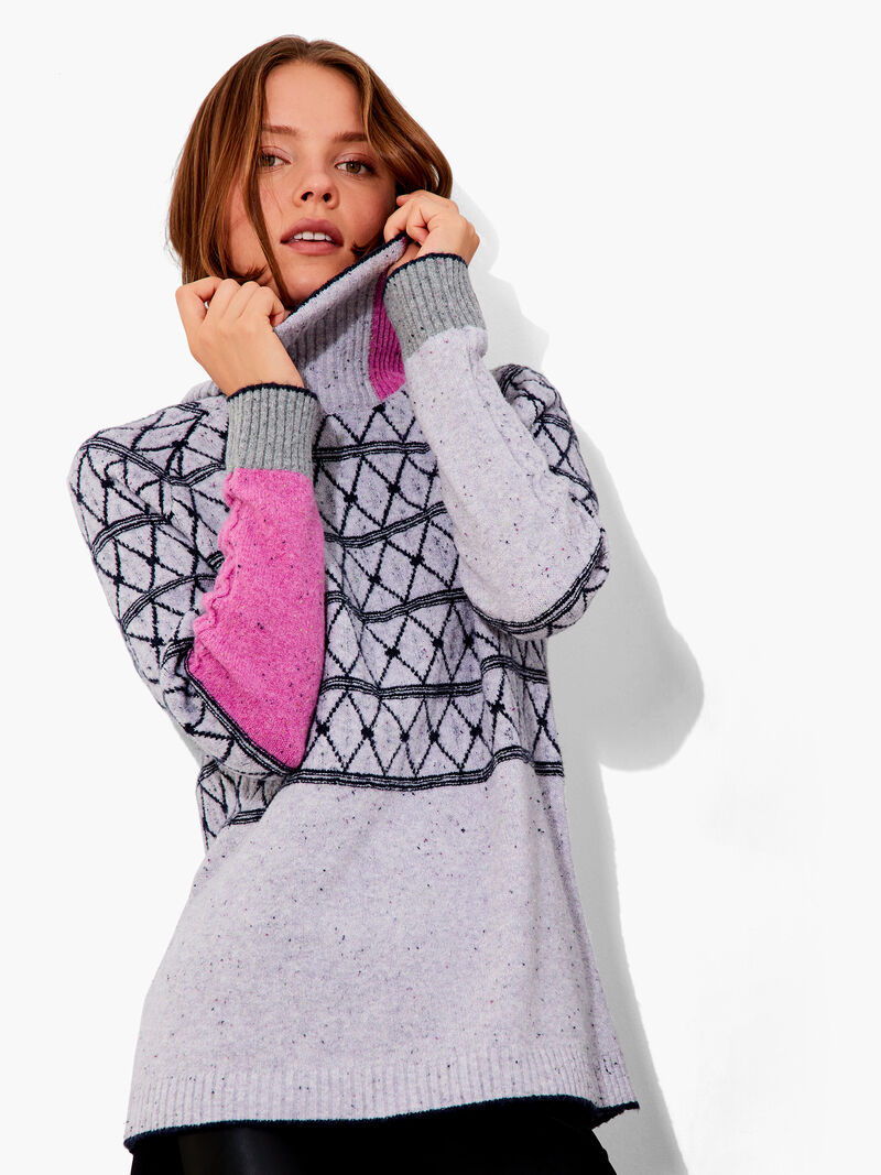 Woman Wears Mosaic Stitched Sweater image number 1