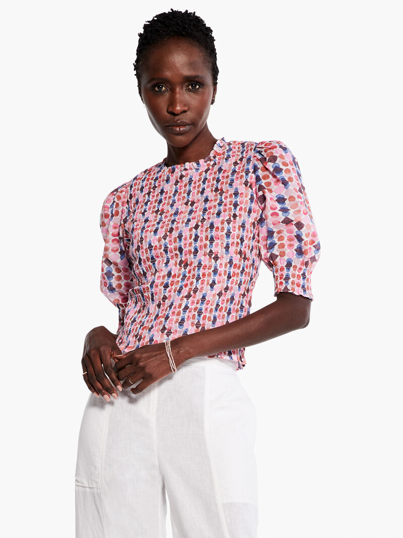 Woman Wears Geo Dots Smocked Top image number 0