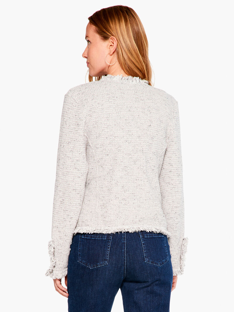 Woman Wears Fringe Mix Knit Jacket image number 2