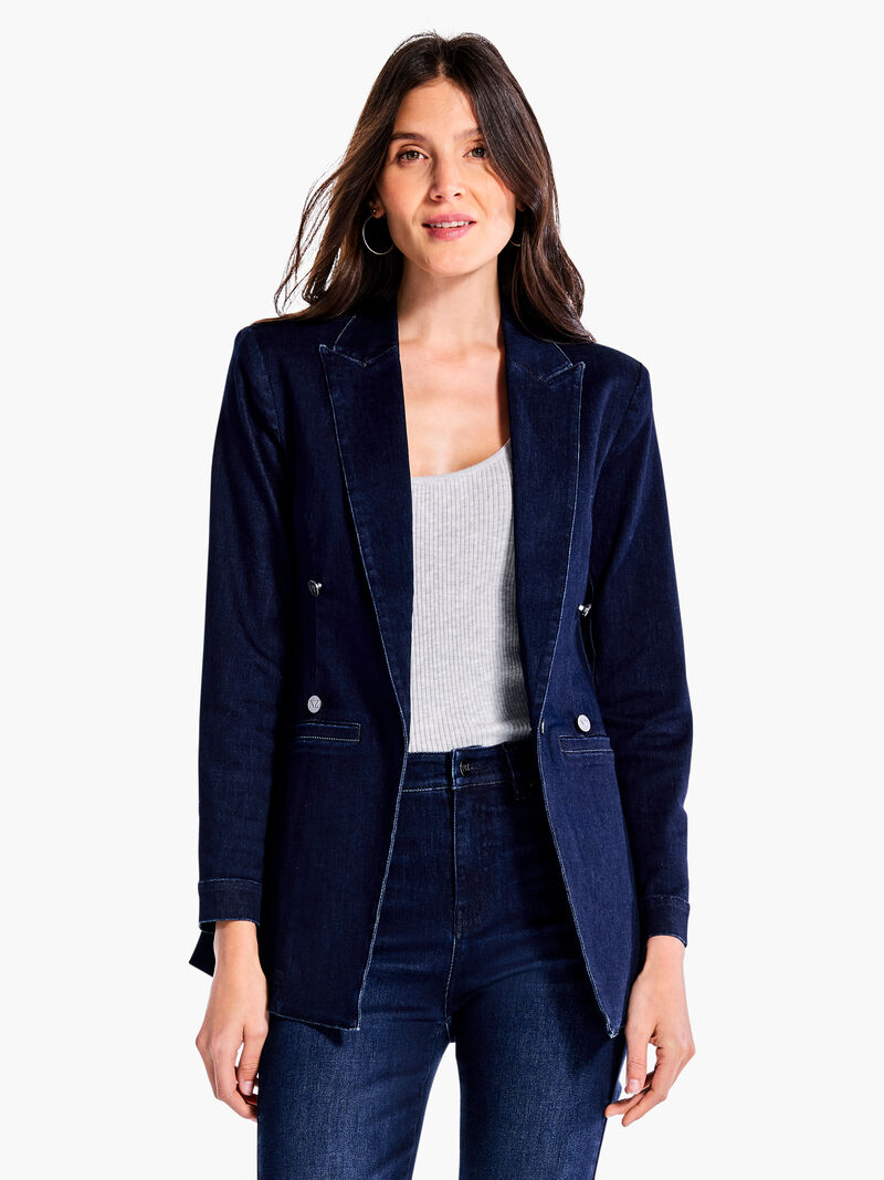 Woman Wears Soft As Butter Denim Blazer image number 1