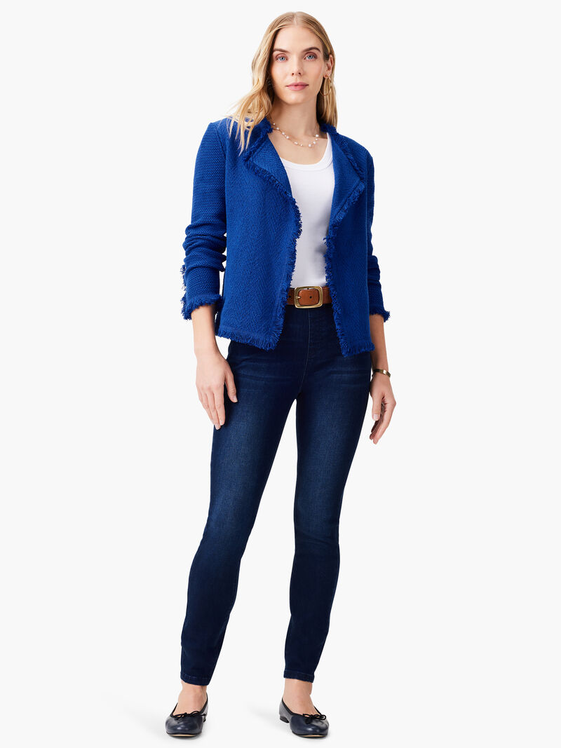 Woman Wears Fringe Mix Knit Blazer image number 3