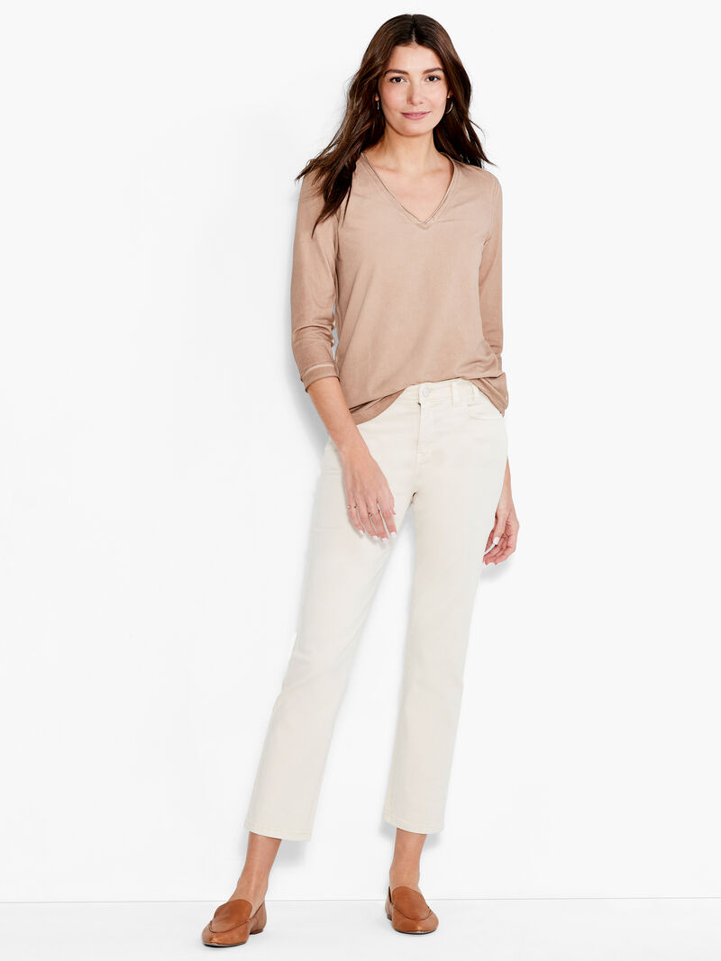 Woman Wears NZT 3/4 Sleeve Roll V Tee image number 3