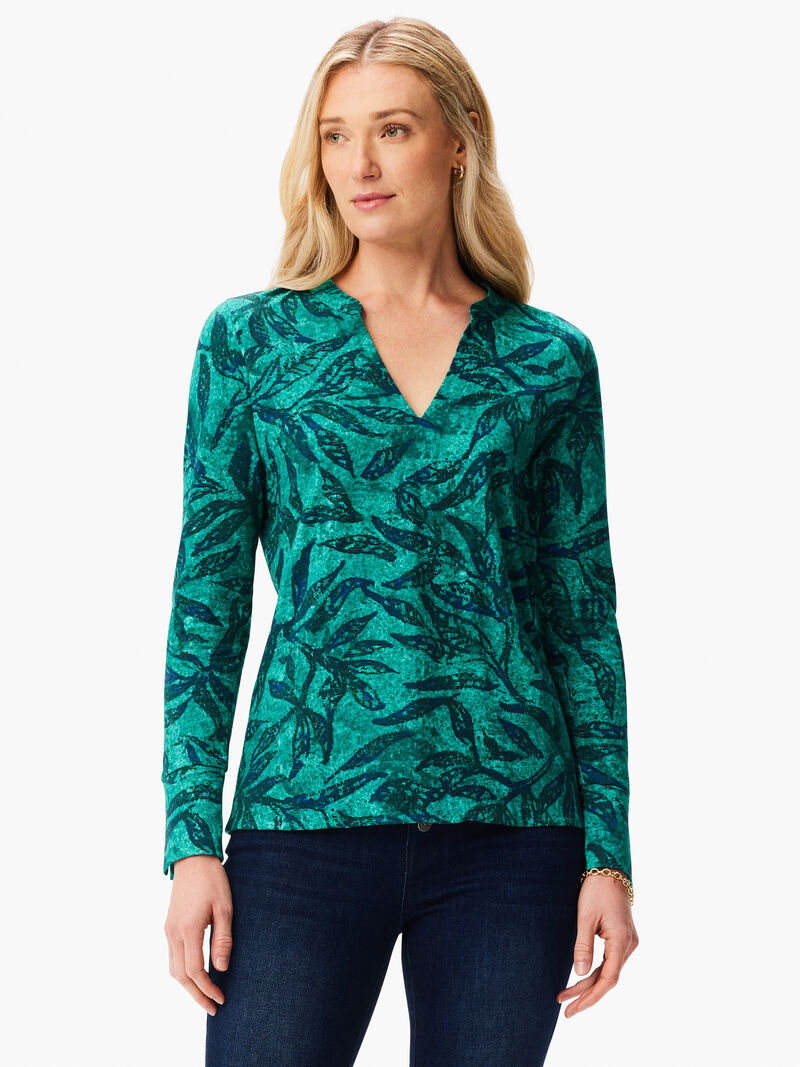 Woman Wears NZT Split Neck Long Sleeve Fern Tee image number 0