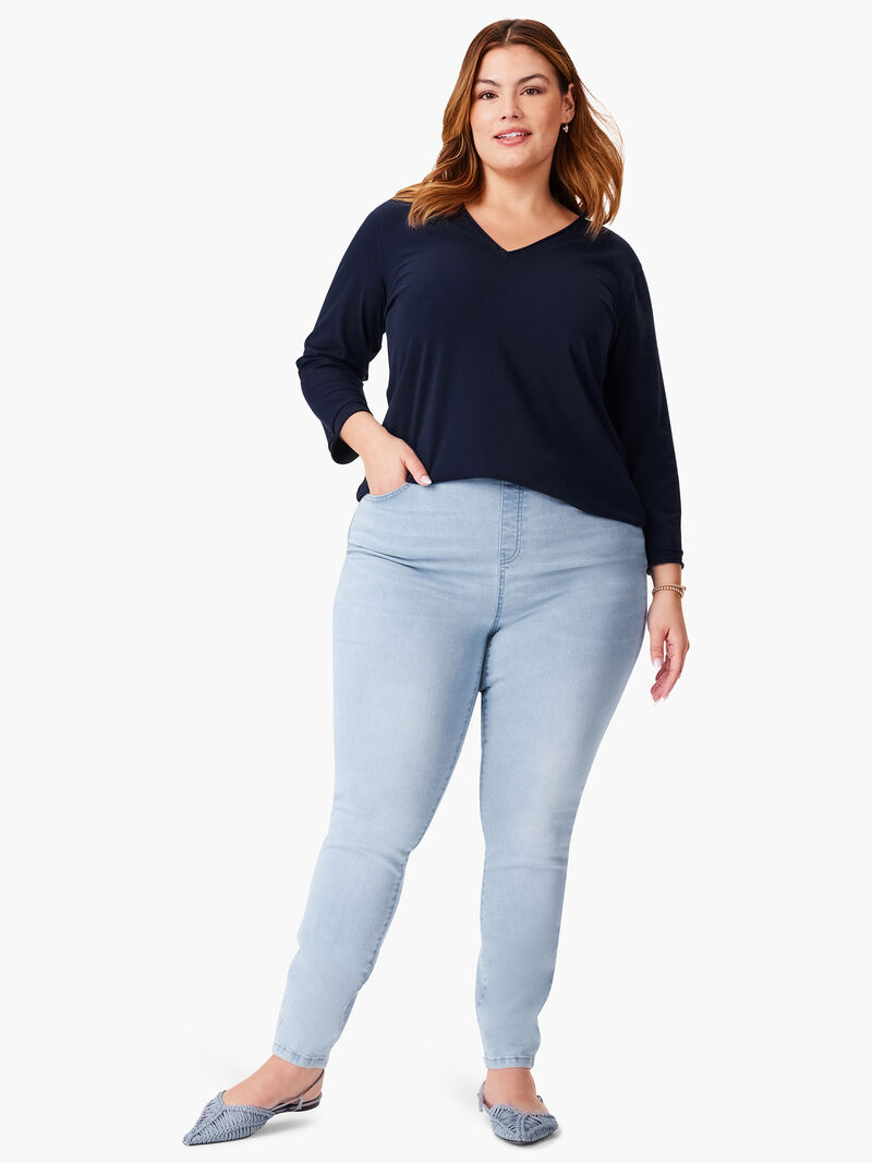 Woman Wears NZT 3/4 Sleeve Roll V Tee image number 3