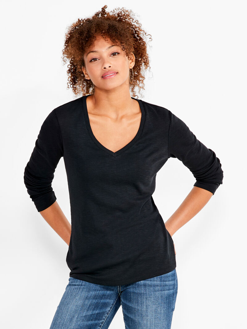 Woman Wears NZT Long Sleeve V Tee image number 0