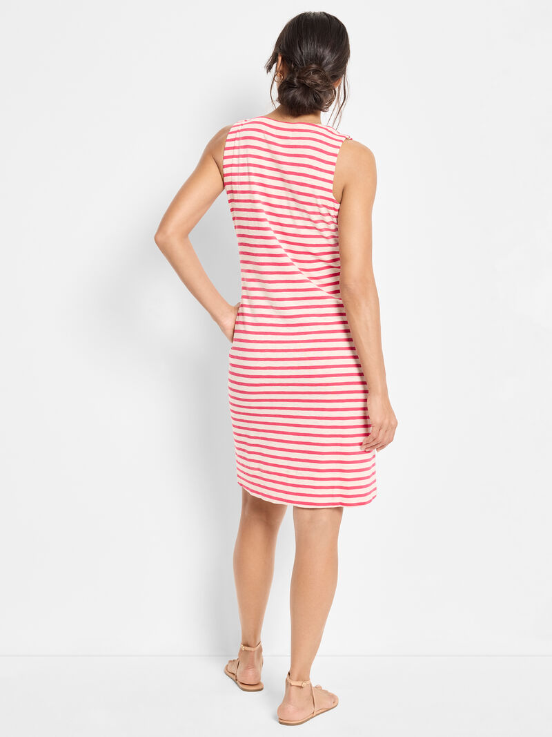 Woman Wears NZT Striped Sleeveless V-Neck Dress image number 2