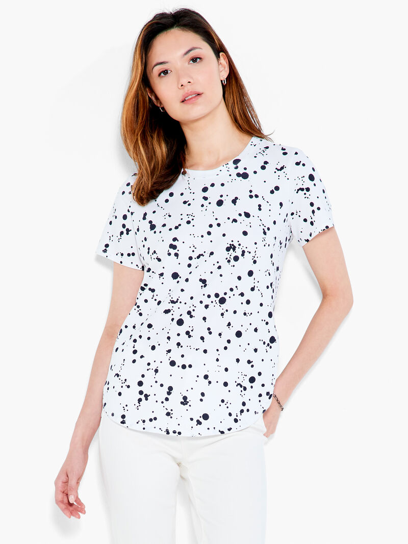 Woman Wears NZT Short Sleeve Splatter Shirt Tail Crew Tee image number 0