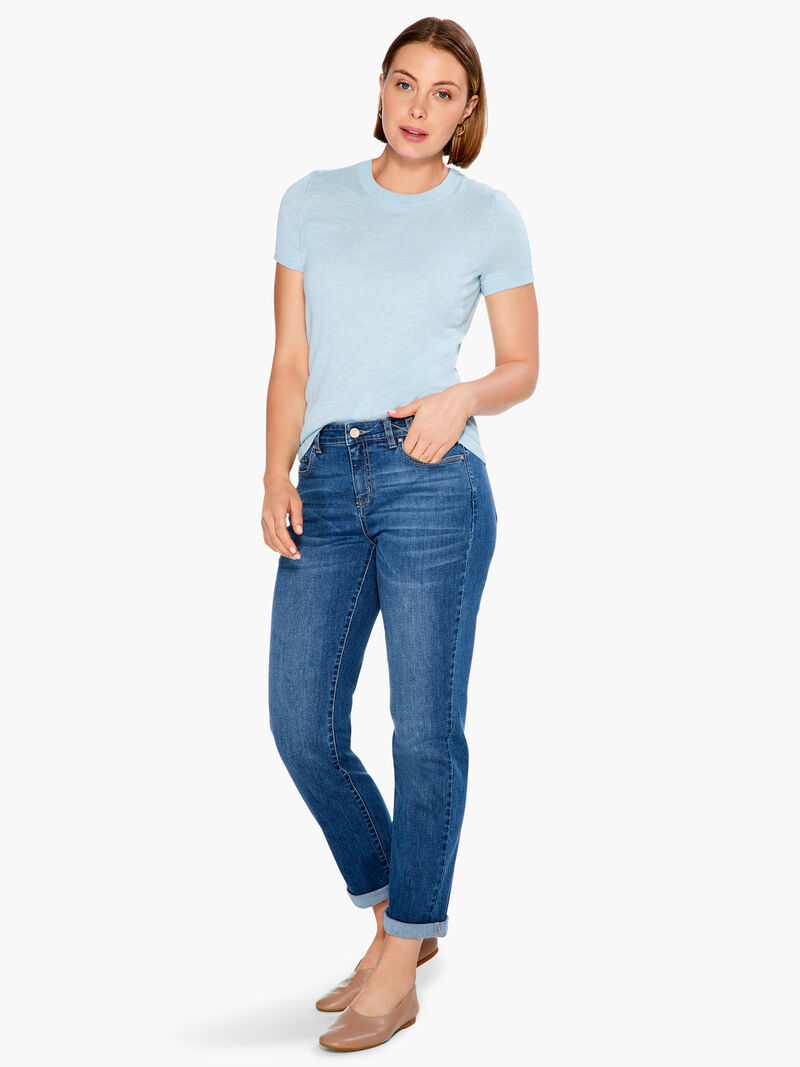 Woman Wears Crew Neck Short Sleeve Sweater Tee image number 3