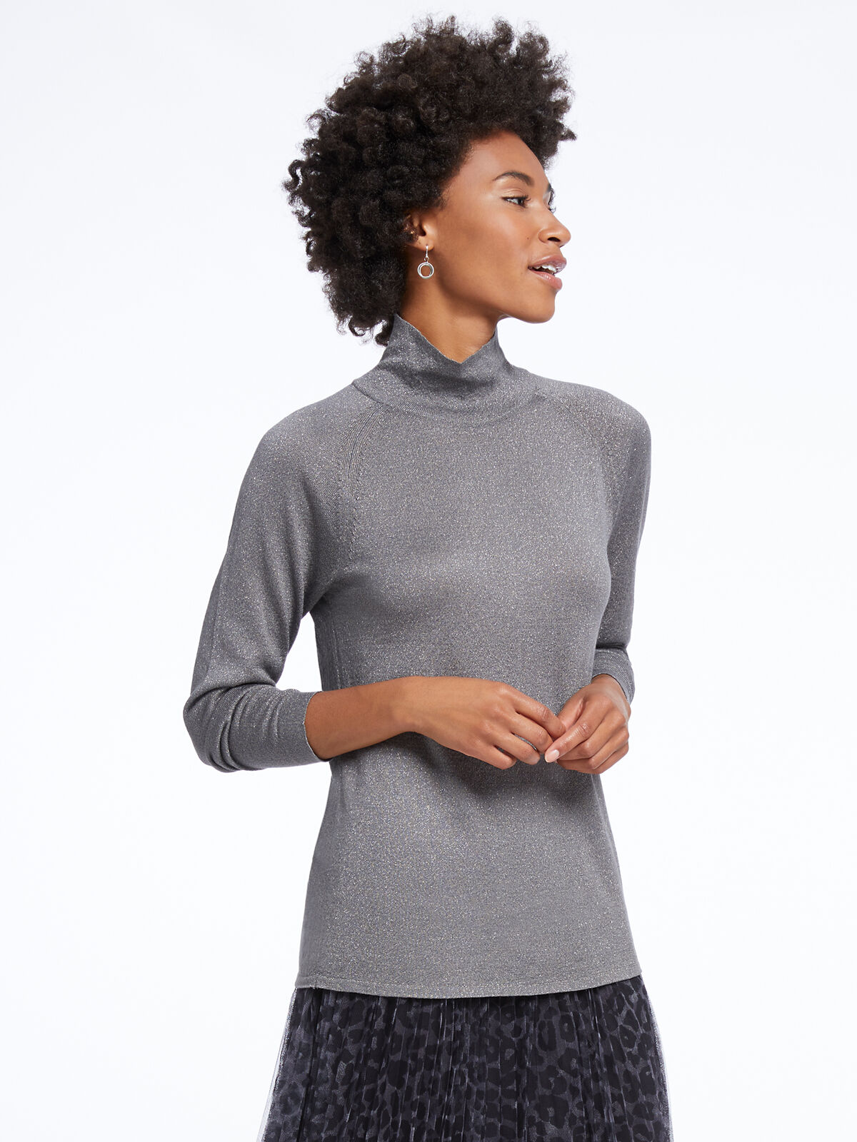 Metallic Turtleneck Sweater