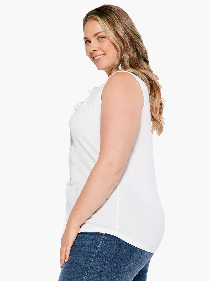 Woman Wears Ruffled Around Tank image number 1