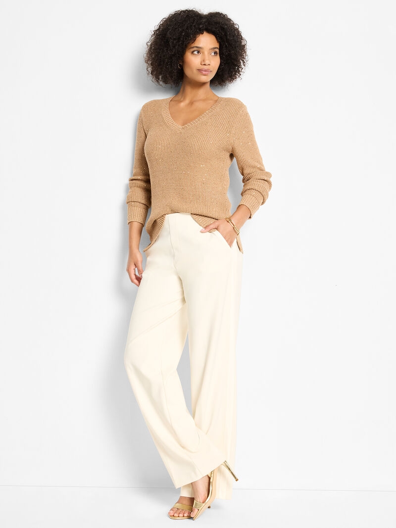 Woman Wears 31" Lenox Wide Leg Sleek Stretch Tuxedo Pant image number 2