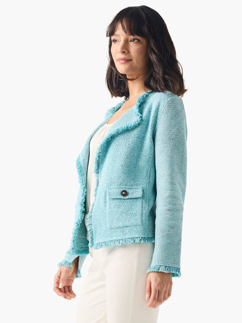 Woman Wears Fringe Mix Knit Pocket Jacket image number 3