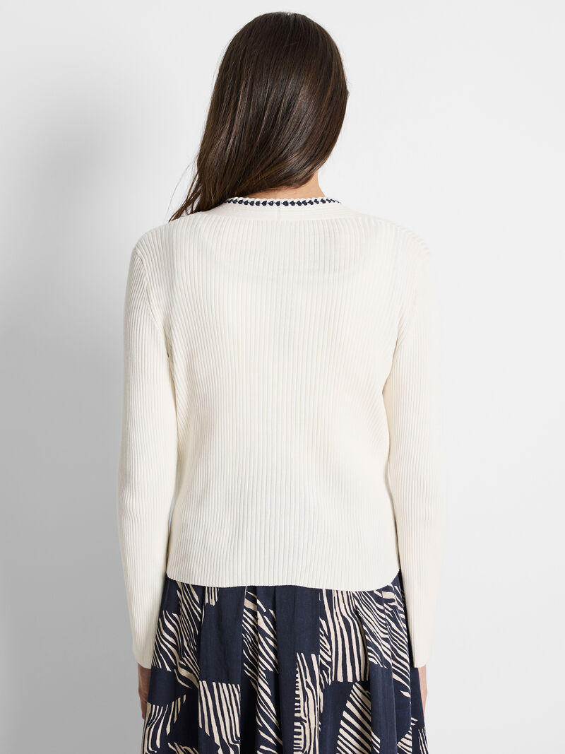 Woman Wears Trimmed Rib Cardigan image number 3
