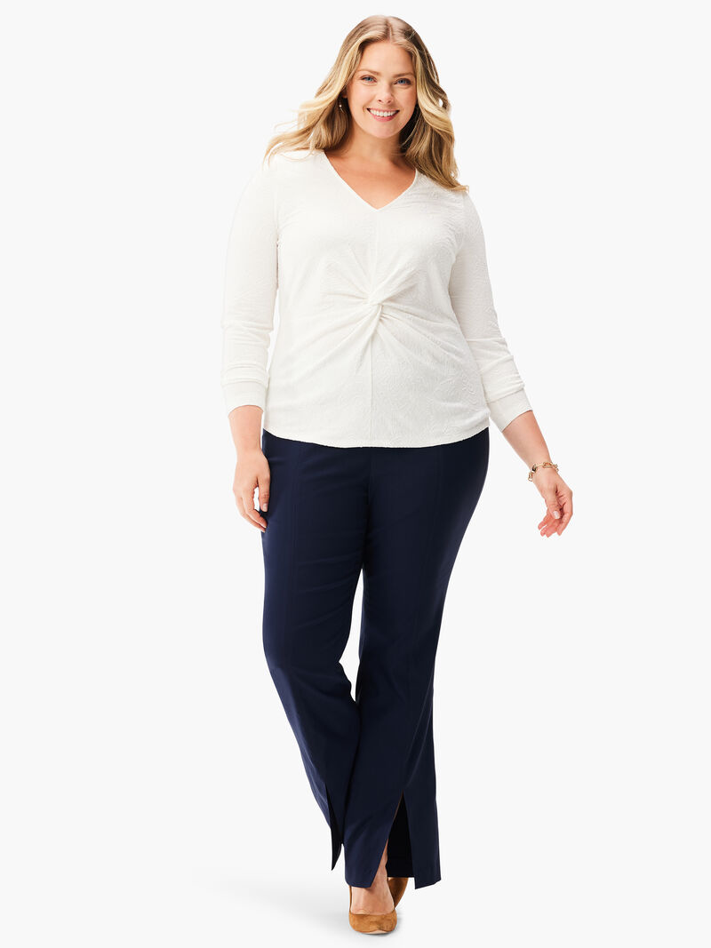 Woman Wears Twist Front Lace Knit Top image number 3