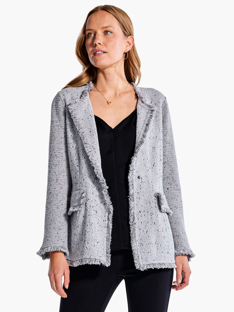 Woman Wears Fringe Mix Knit Blazer image number 1