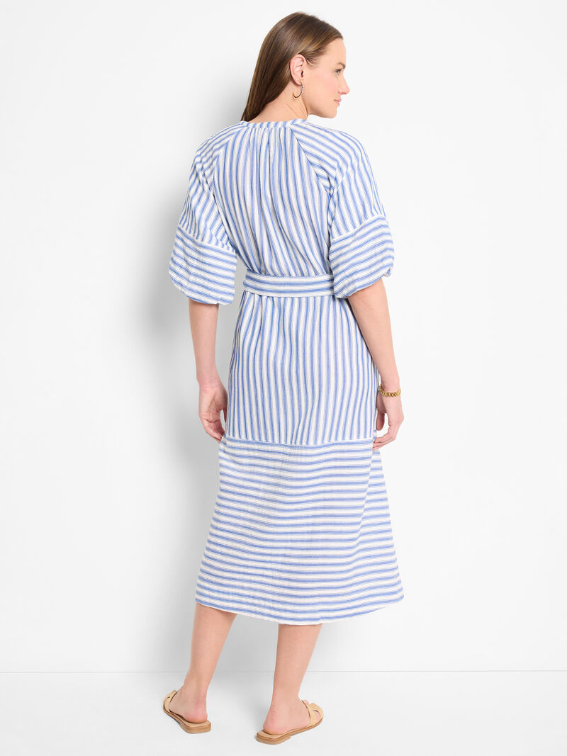 Woman Wears Double Gauze Mixed Stripe Dress image number 3