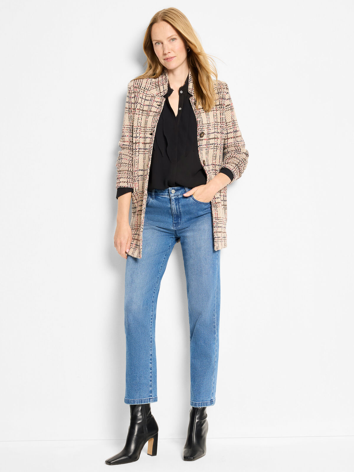 Stitchy Plaid Knit Blazer