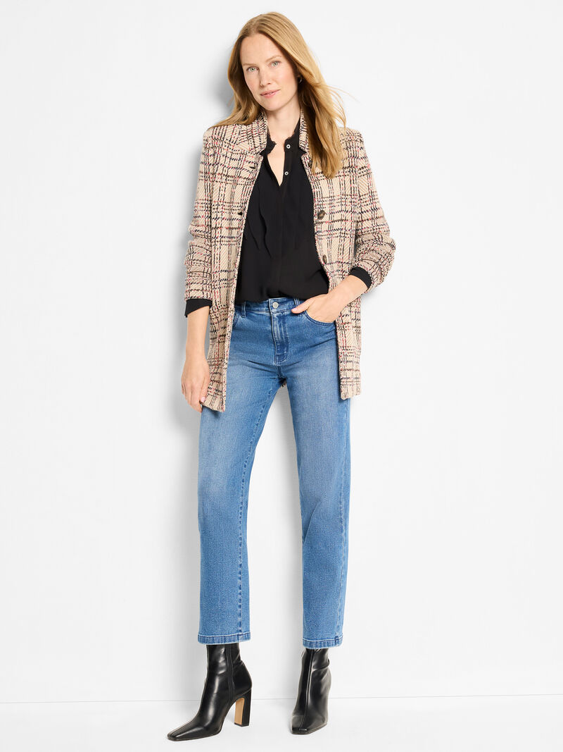 Woman Wears Stitchy Plaid Knit Blazer image number 3