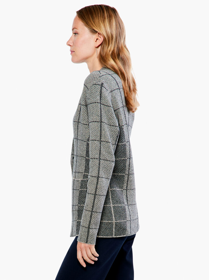 Woman Wears Placed Plaid Knit Blazer image number 1
