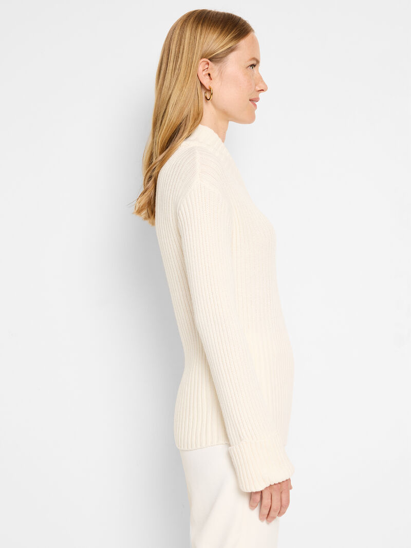 Woman Wears Mock V Ribbed Sweater image number 4