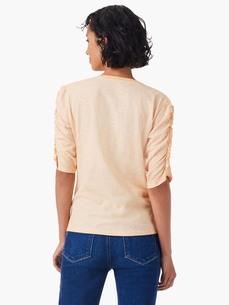 Woman Wears NZT Ruched Elbow Sleeve Split Neck Top image number 3