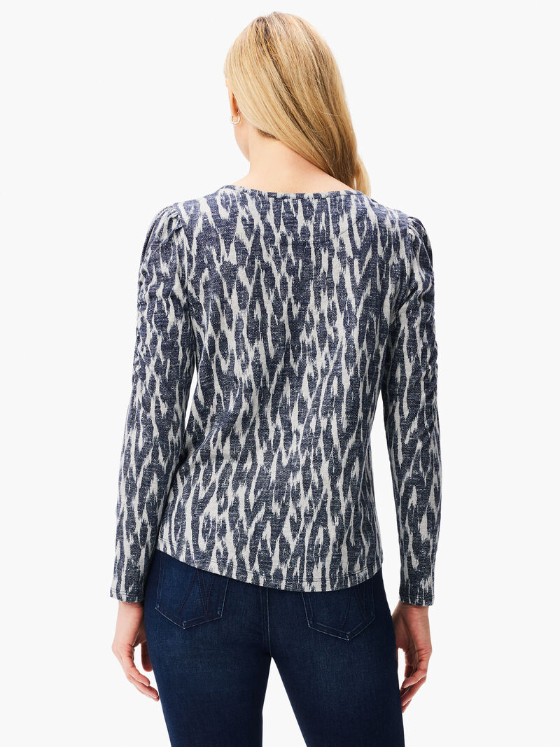 Woman Wears NZT Ikat Long Sleeve Ruched Tee image number 2