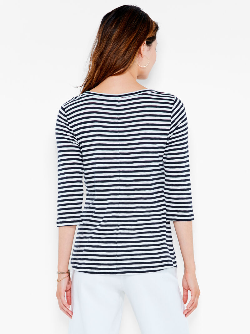 Woman Wears NZT 3/4 Sleeve Stripe Boat Tee image number 2