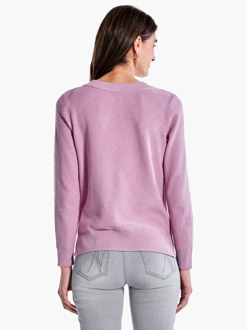 Woman Wears Waffle Stitch V-Neck Sweater image number 2