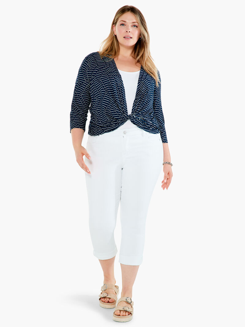 Woman Wears Mixed Lines 4-Way Cardigan image number 3