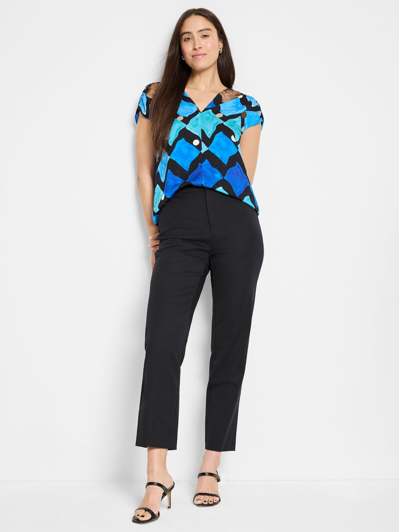 Woman Wears Sea Glass Ruched Woven Top image number 1