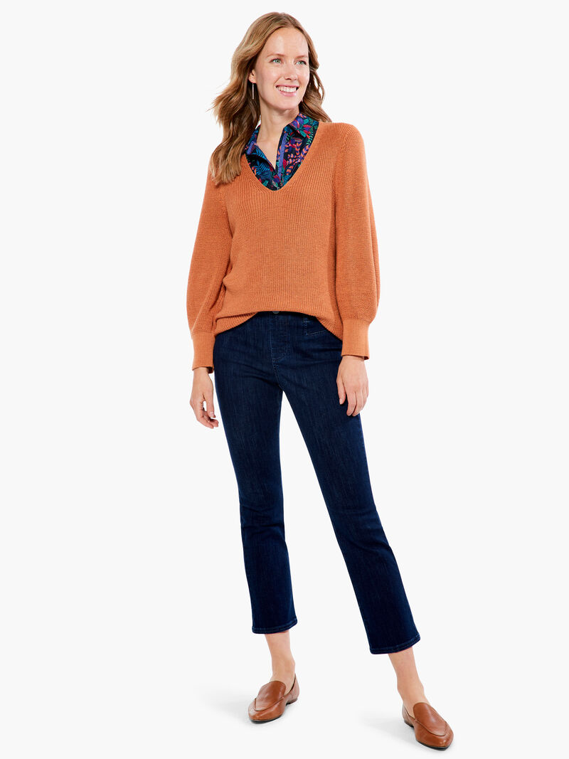 Woman Wears Shaker Knit V Neck Sweater image number 3
