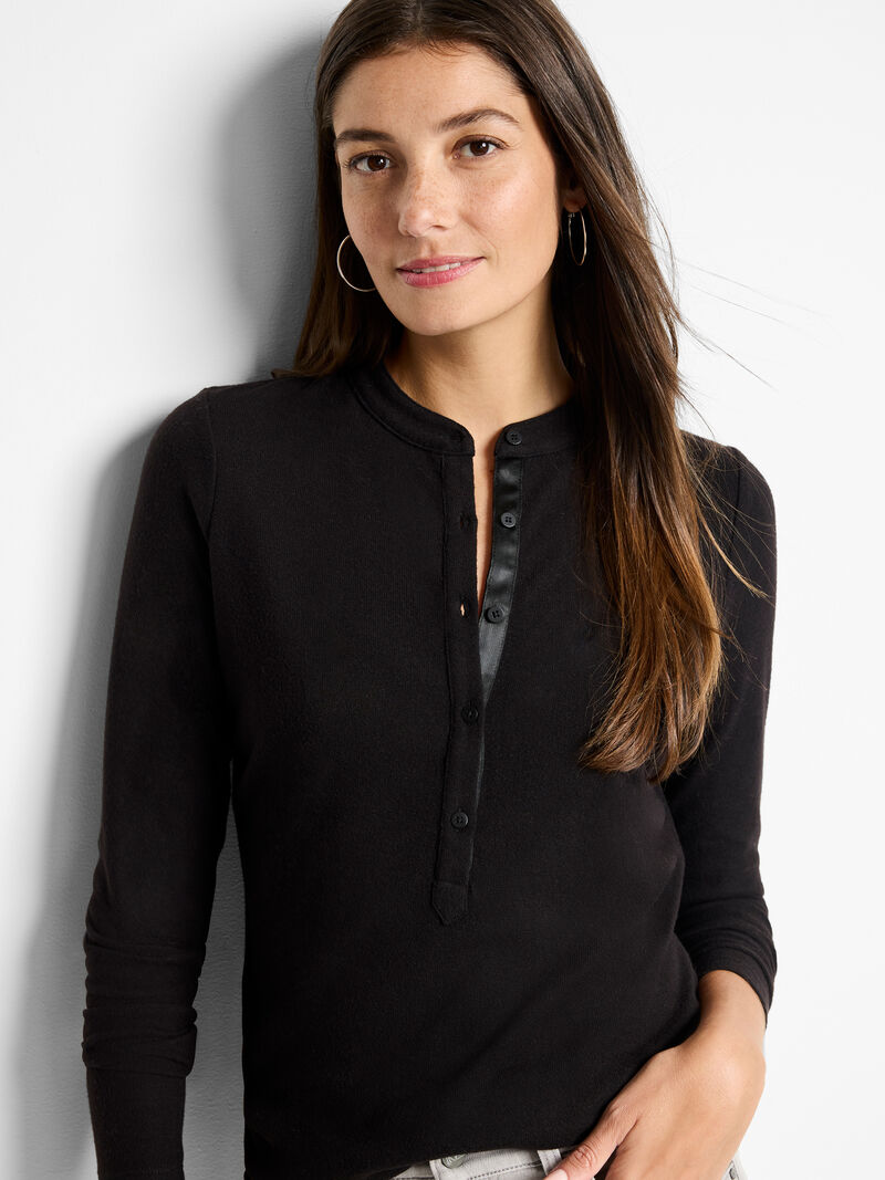 Woman Wears NZT Cozy Long Sleeve Henley image number 0