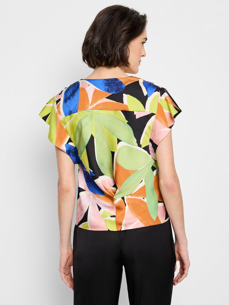 Woman Wears Mega Blooms Flutter Woven Top image number 3
