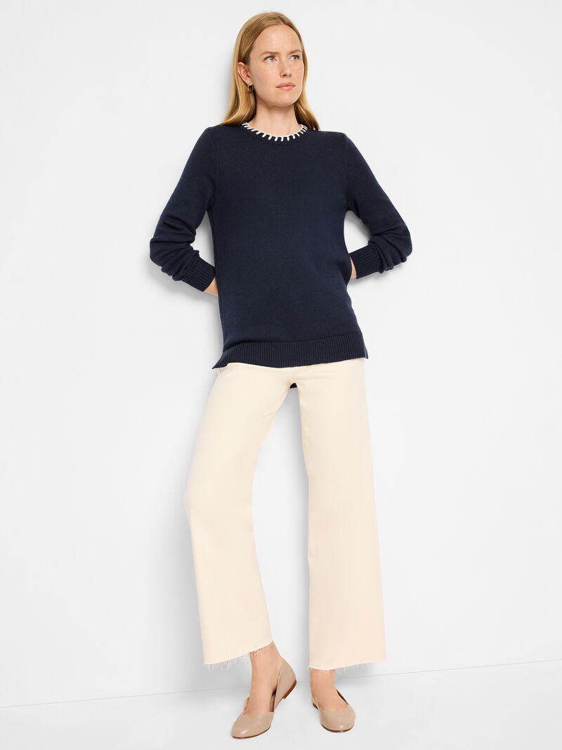 Woman Wears Cotton Cashmere Blanket Stitch Sweater image number 1