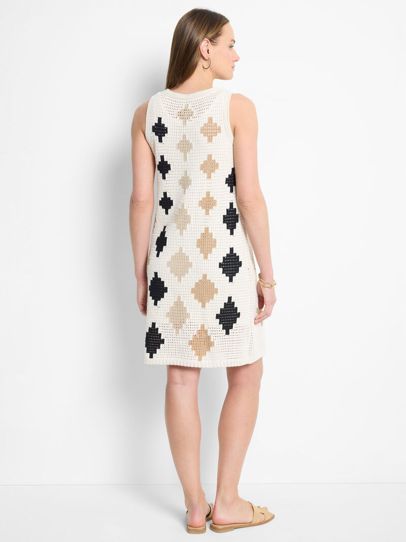 Woman Wears Crochet Diamond Dress image number 4