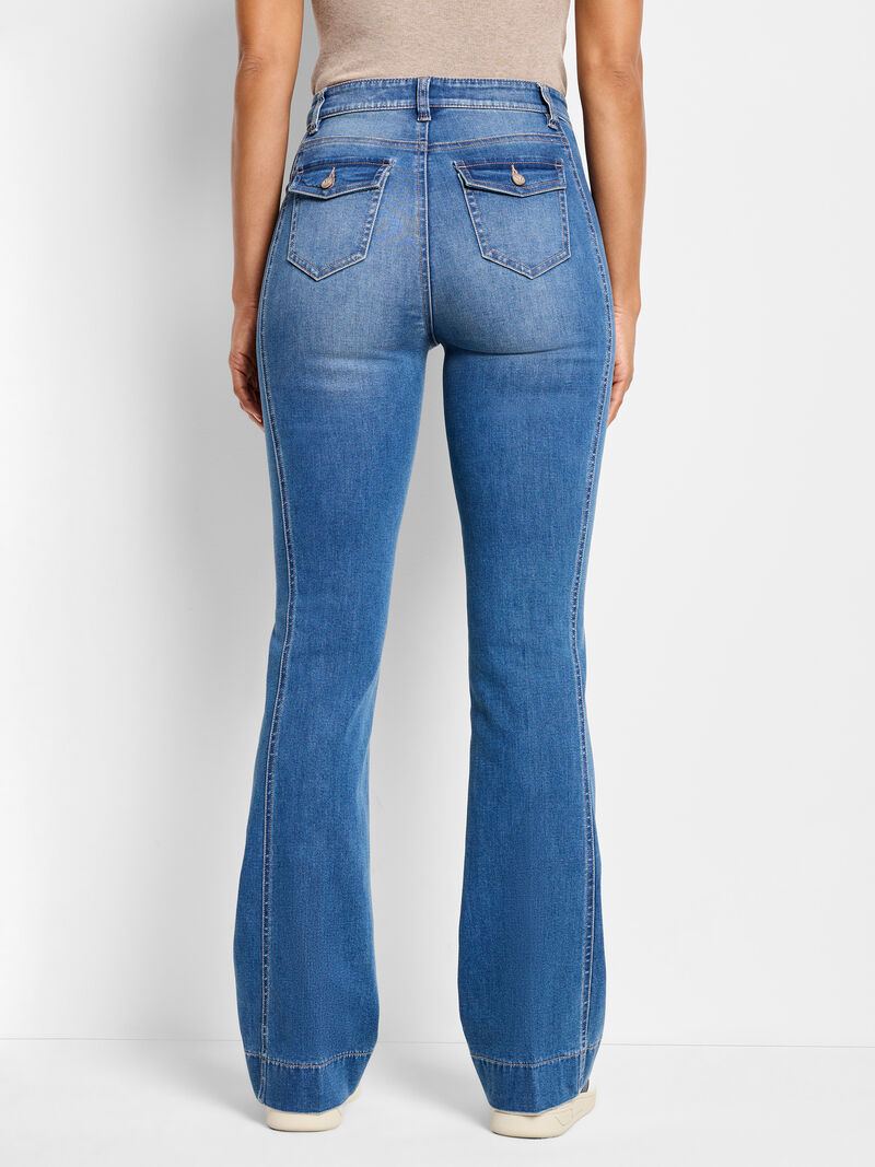 Woman Wears NZ Denim 31" Breakaway Bootcut Side Panel Jeans image number 3