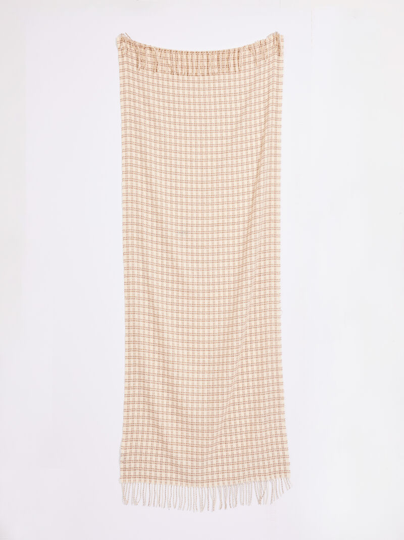 Woman Wears Hat Attack Stitched Plaid Scarf image number 1