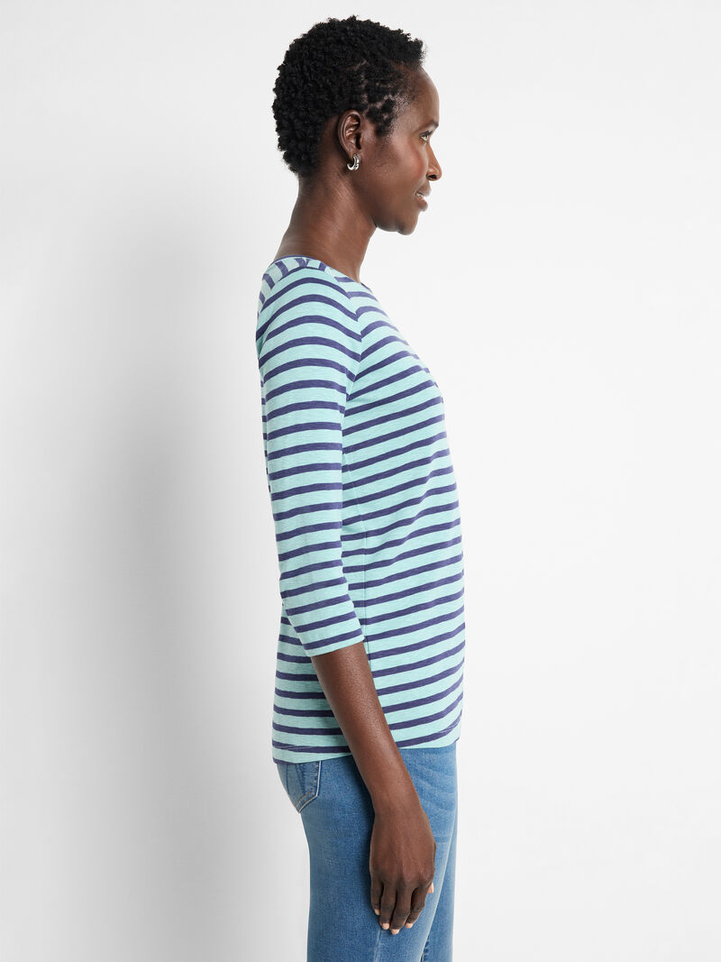 3/4 Sleeve Stripe Boat Tee