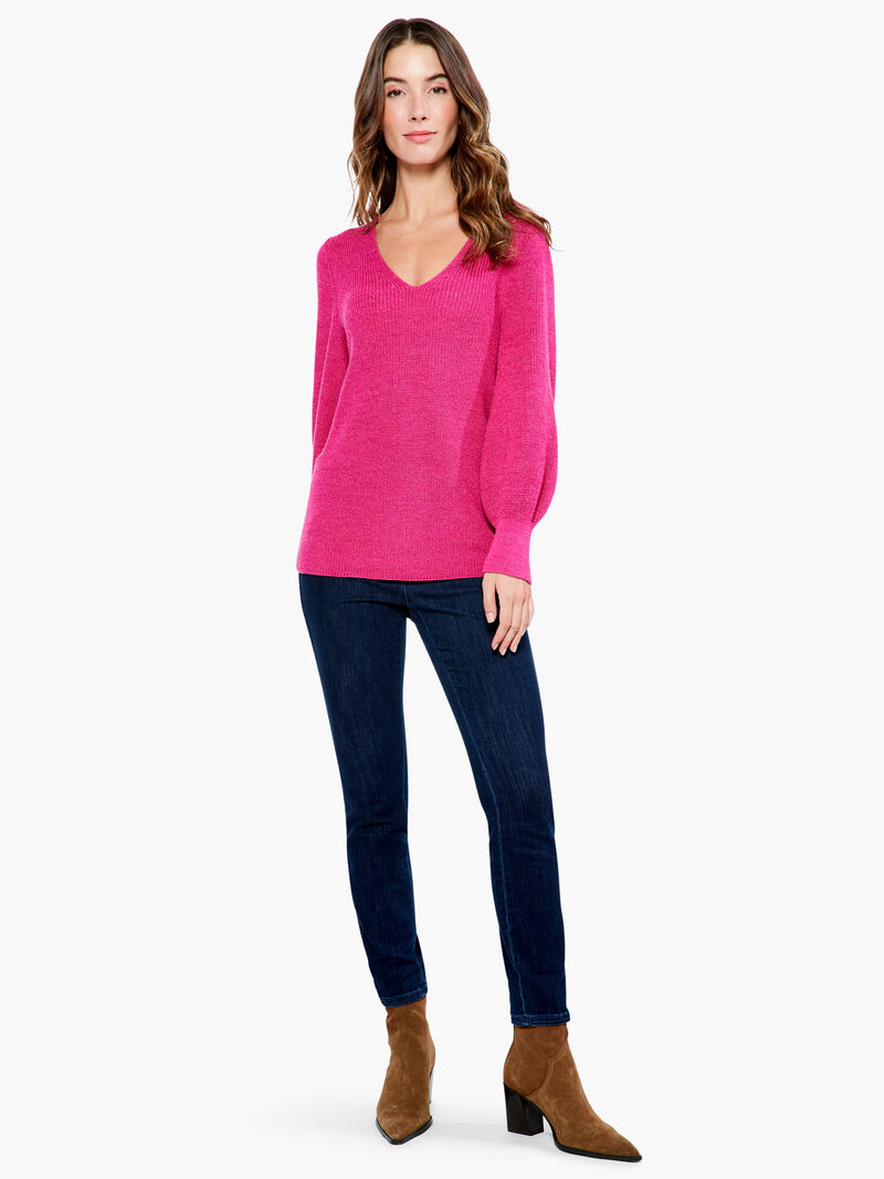 Woman Wears Shaker Knit V Neck Sweater image number 3