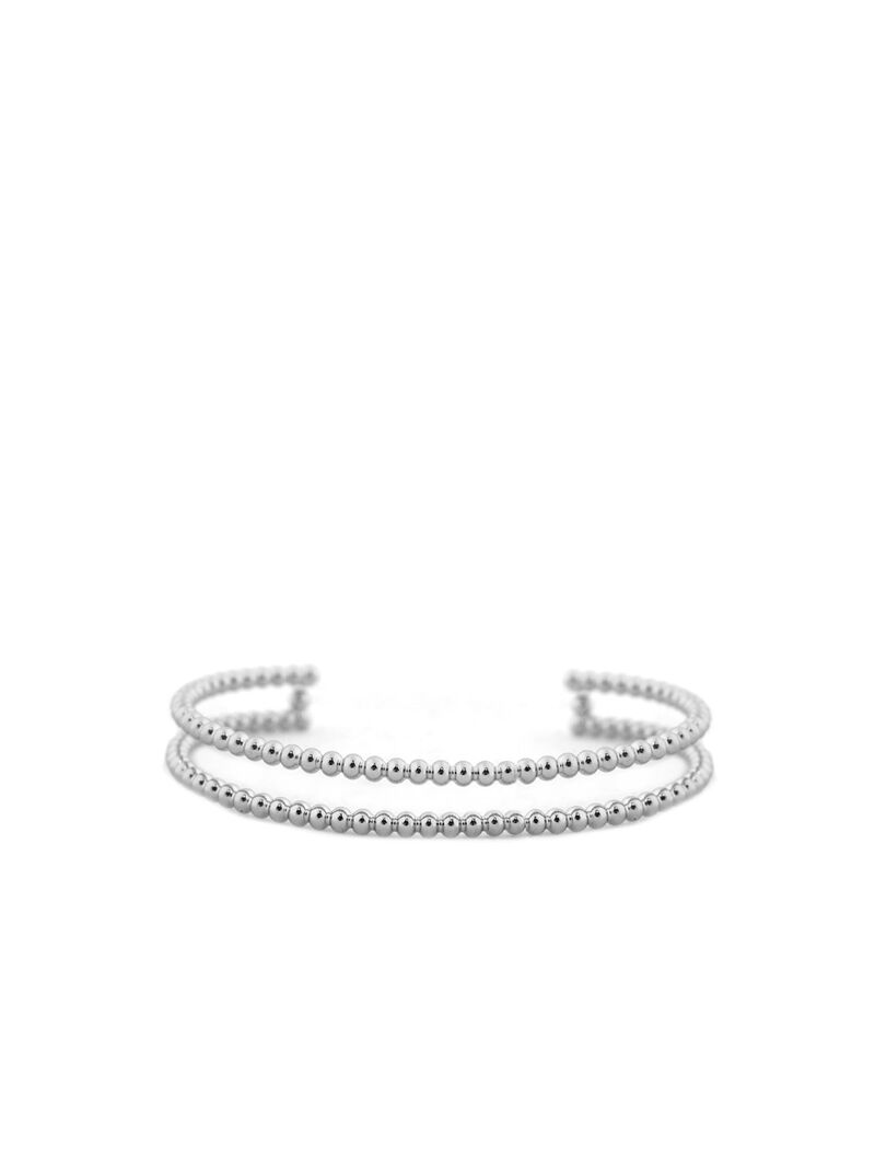 Woman Wears Marlyn Schiff Double Row Metal Beaded Cuff image number 0