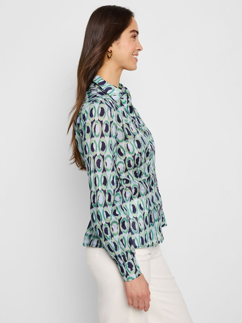 Woman Wears Ikat Rings Tucked Shirt image number 2